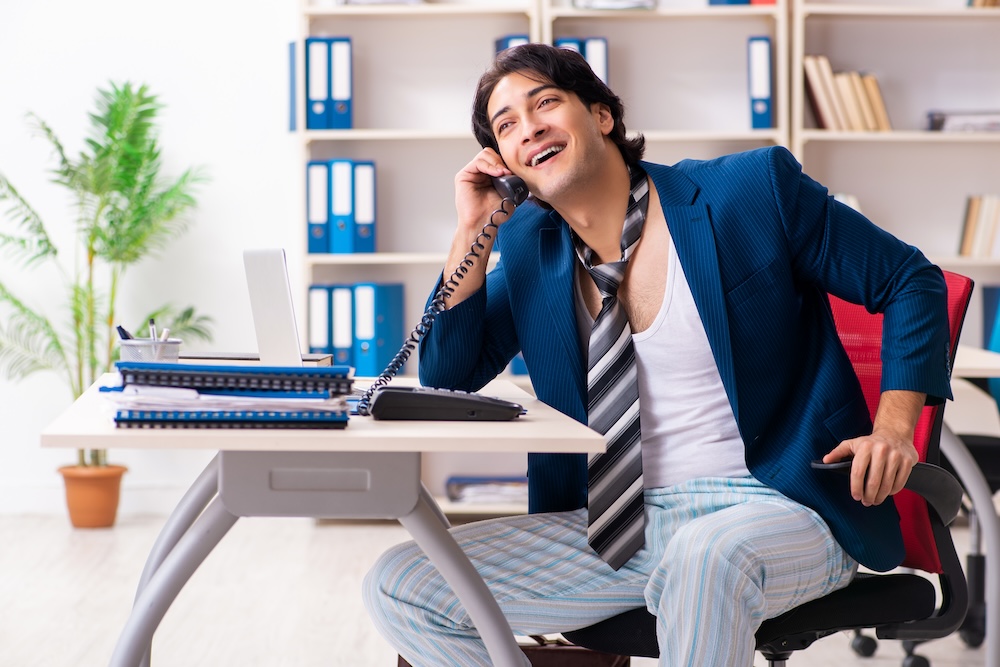 Employee coming to work straight from bed