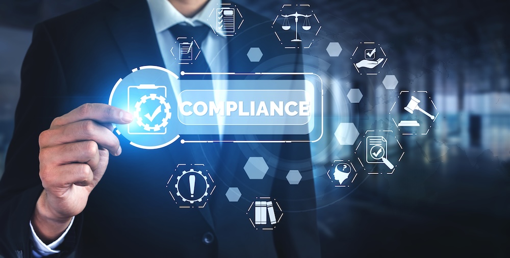 Compliance rule law and regulation graphic interface for business quality policy planning to meet international standard.