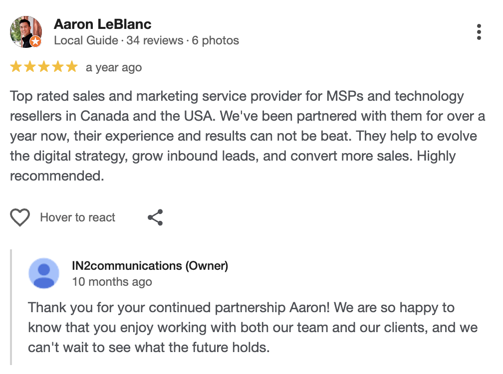 Google review example