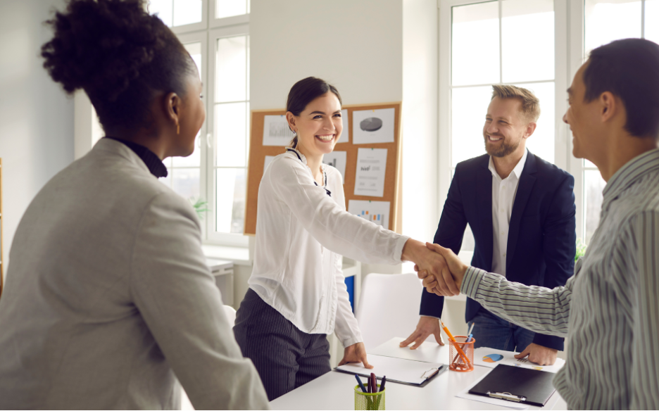 Group of people meeting to sign a deal. Lead development concept.