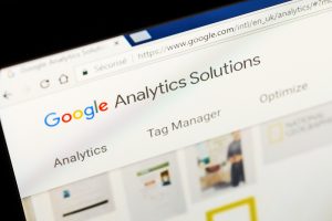 Close up of Google analytics main page on a computer screen. 